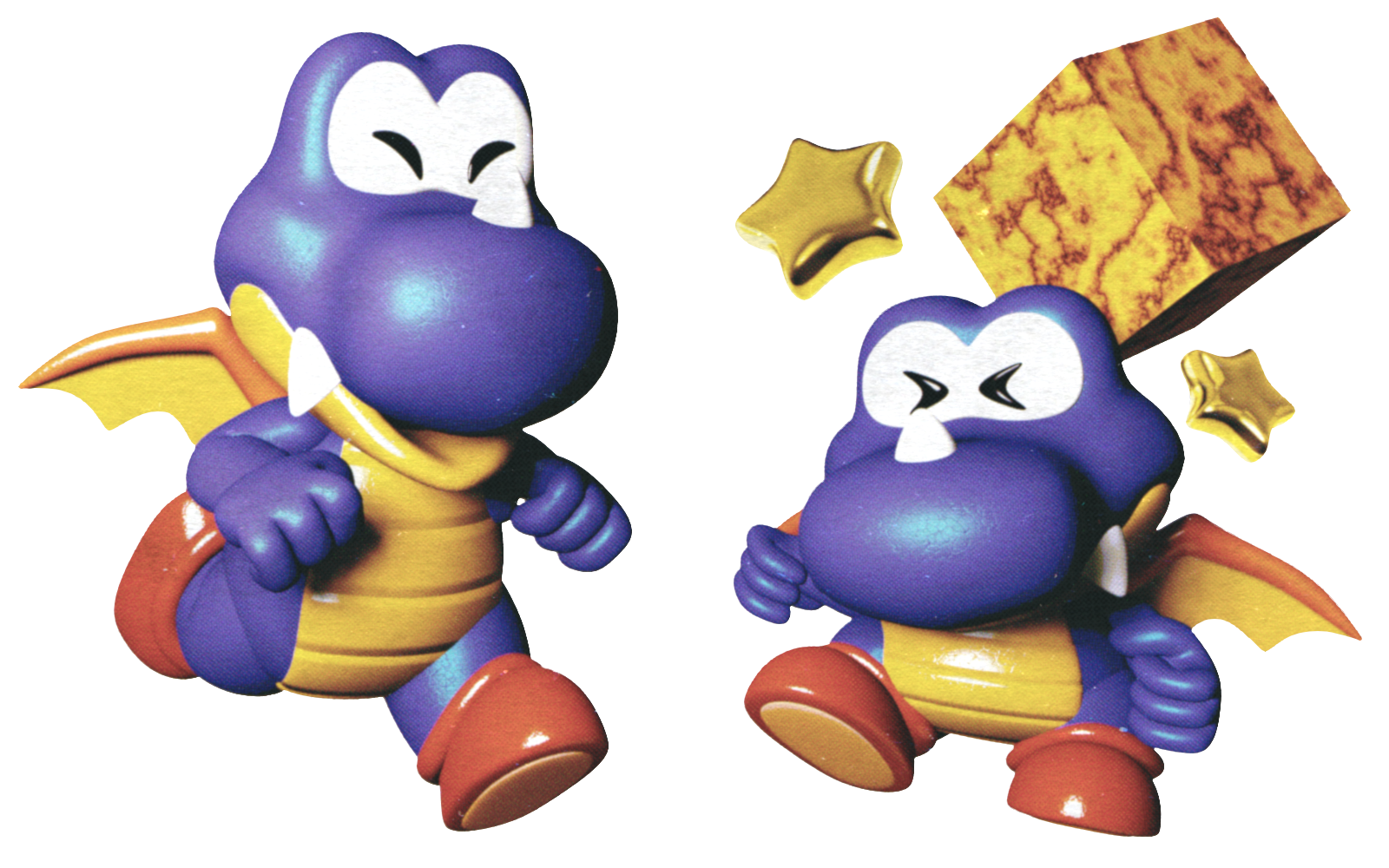 a 3D render of a Rex from Super Mario World, styled to look like a 90s magazine scan.